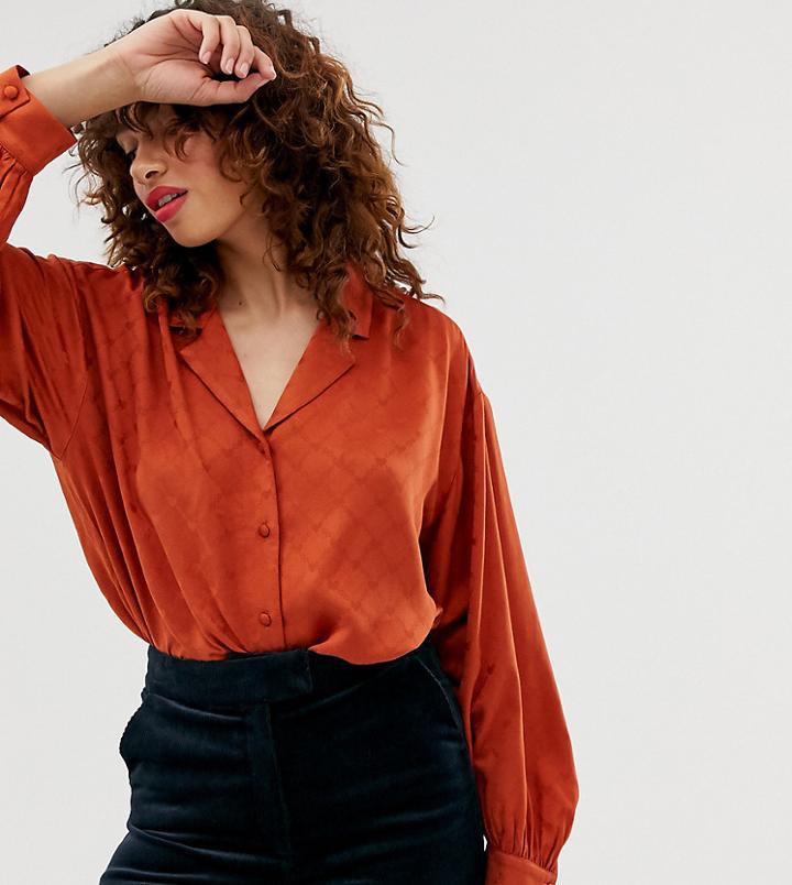 Monki Heart Chain Print V-neck Blouse In Rust - Brown