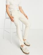 Pull & Bear Slim Tailored Pants In Ecru Check-white