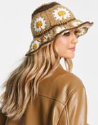 Asos Design Crochet Bucket Hat With Daisy Detail In Brown