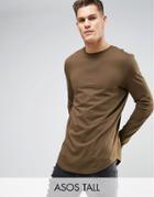 Asos Tall Super Longline Long Sleeve T-shirt With Curved Hem In Brown - Brown