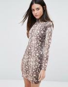 Warehouse Animal Print Bodycon Dress - Brown