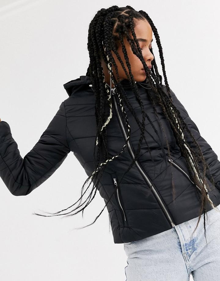 Bershka Lightweight Puffer Jacket In Black