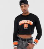 Asos Design Tall Relaxed Long Sleeve Cropped T-shirt With City Print And Mesh Insert - Black