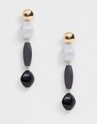 Asos Design Earrings With Shell Style Resin And Wooden Bead Drop Design In Gold Tone - Gold