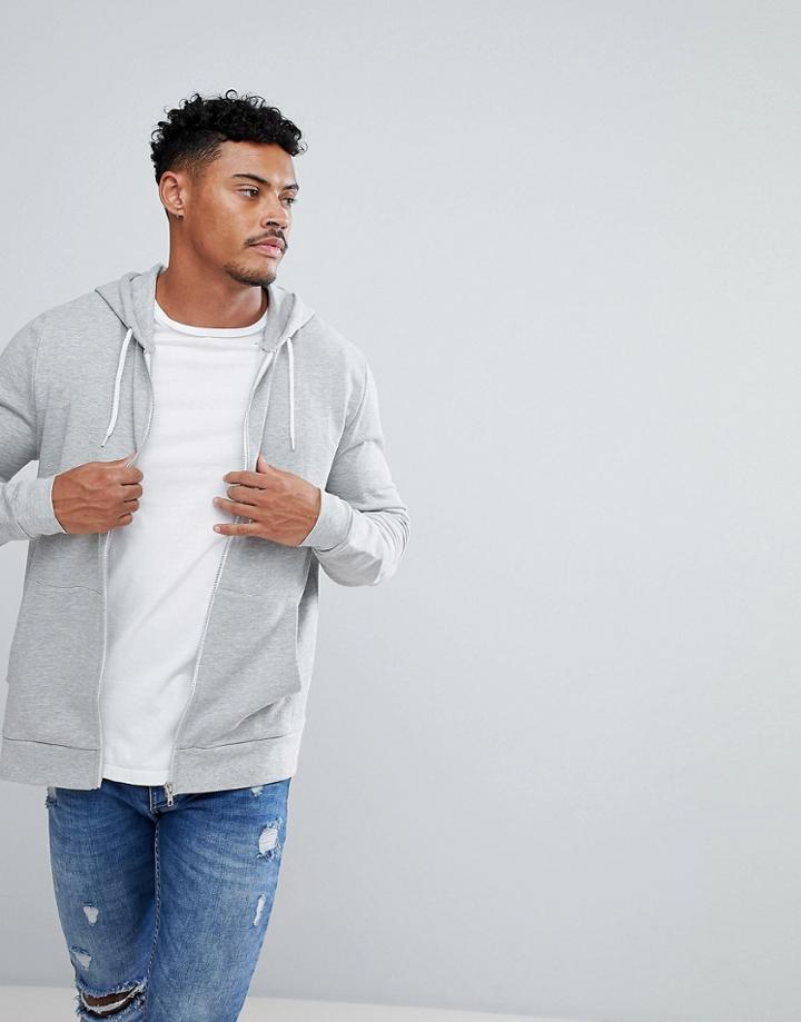 Asos Zip-up Hoodie In Gray Marl - Gray
