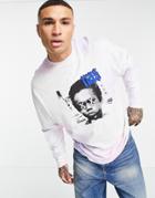 Asos Design Oversized Long Sleeve T-shirt With Nas Prints In Pastel Tie Dye-pink