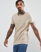 Asos Muscle Fit Polo With Contrast Collar And Cuff In Beige - Brown