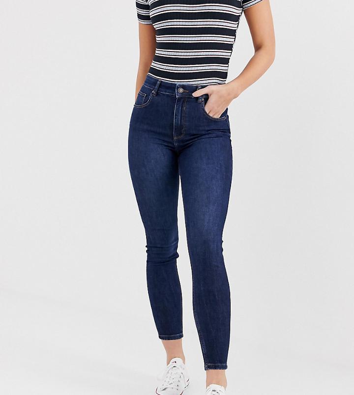 Bershka Super High Waisted Skinny Jean In Navy Blue