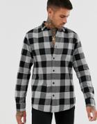 Only & Sons Slim Shirt In Black Brushed Check Cotton - Gray