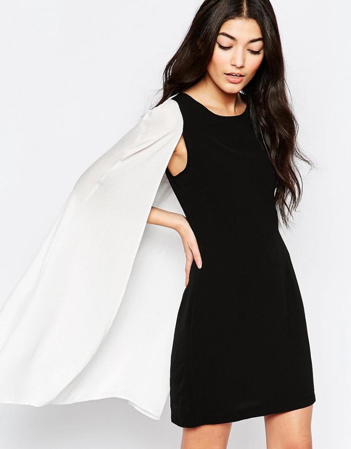 Liquorish Monochrom Shift Dress With Cape