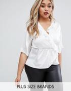 Club L Plus Wrap Top With Ruffles - Cream