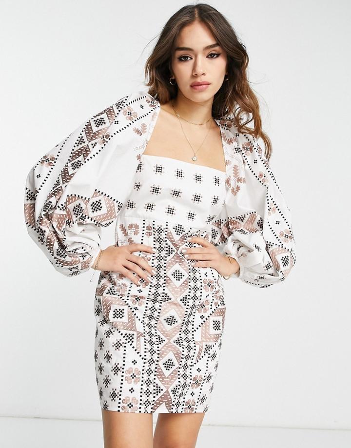 Asos Edition Mini Dress With Mosaic Embroidery In White