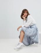 Suncoo Ruffle Midi Skirt With Embroidered Trim - Blue
