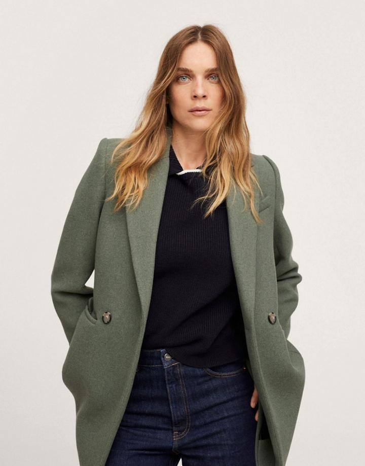 Mango Tailored Coat In Khaki-green