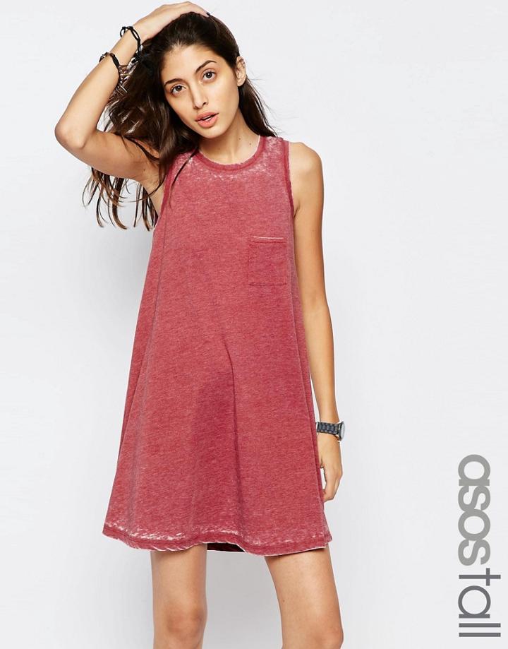 Asos Tall Drop Arm Trapeze Dress In Burnout - Oxblood