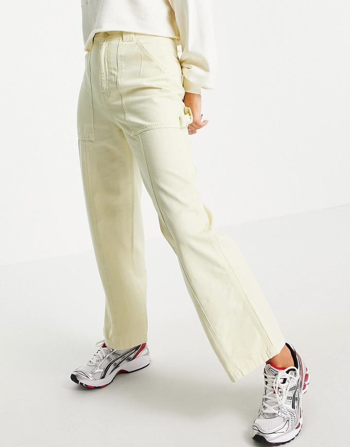 Topshop Carpenter Pant With Seam Detailing In Lime-green