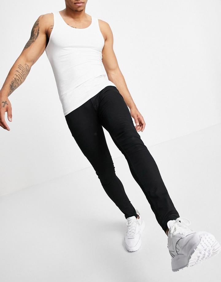 Topman Organic Cotton Blend Spray On Jeans In Black