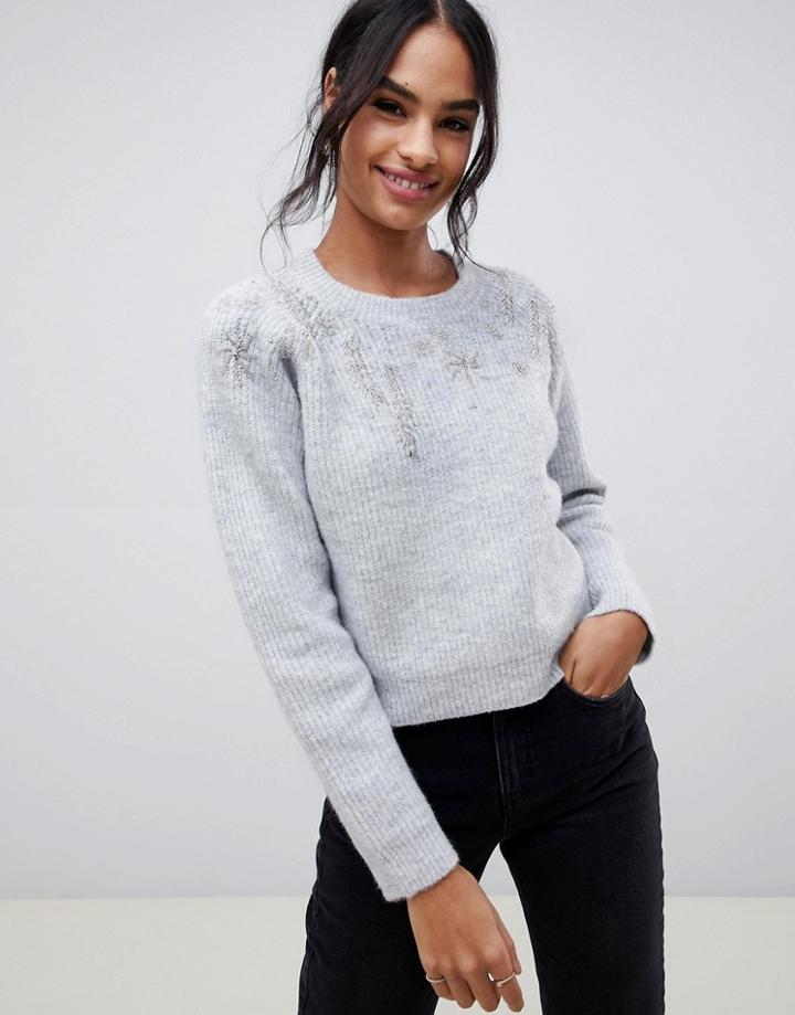 Asos Design Ice Skater Embellished Knit Sweater-gray