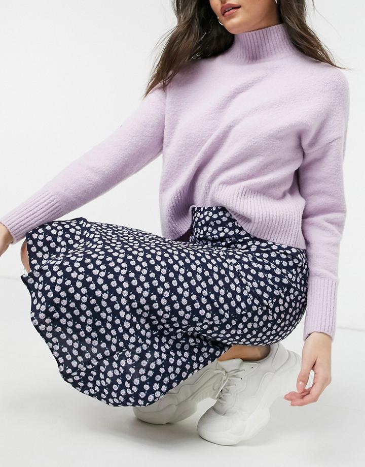 Glamorous Midi Skirt In Purple Ditsy Floral
