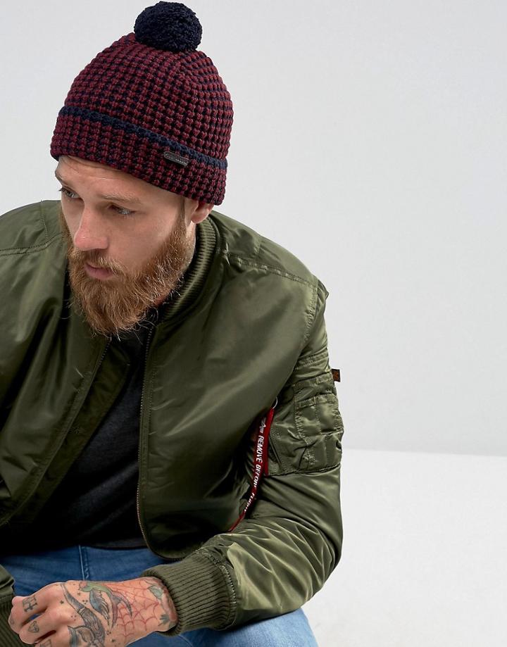 Ted Baker Walhat Beanie With Bobble In Red - Red