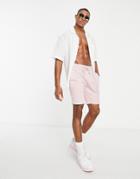 Asos Design Jersey Skinny Shorts With Pin Tucks In Pink