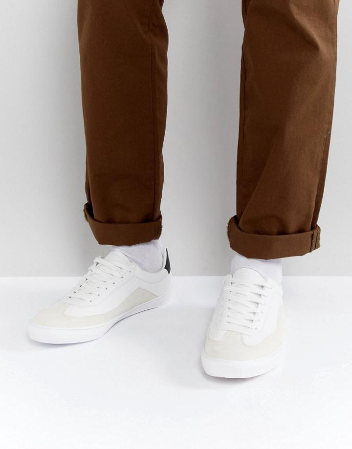 Pull & Bear Contrast Panel Sneakers In White - White