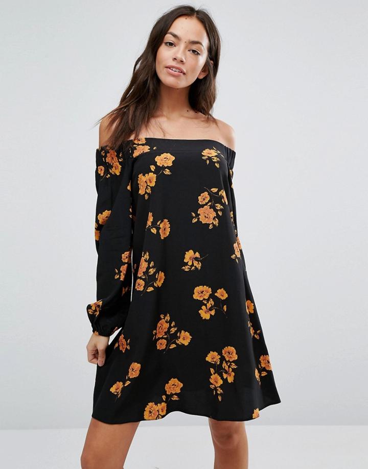 New Look Floral Bardot Dress - Black