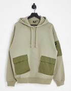 Dr Denim Utility Hoodie In Khaki-green