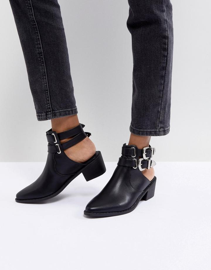 Truffle Collection Western Buckle Cutout Boot - Black