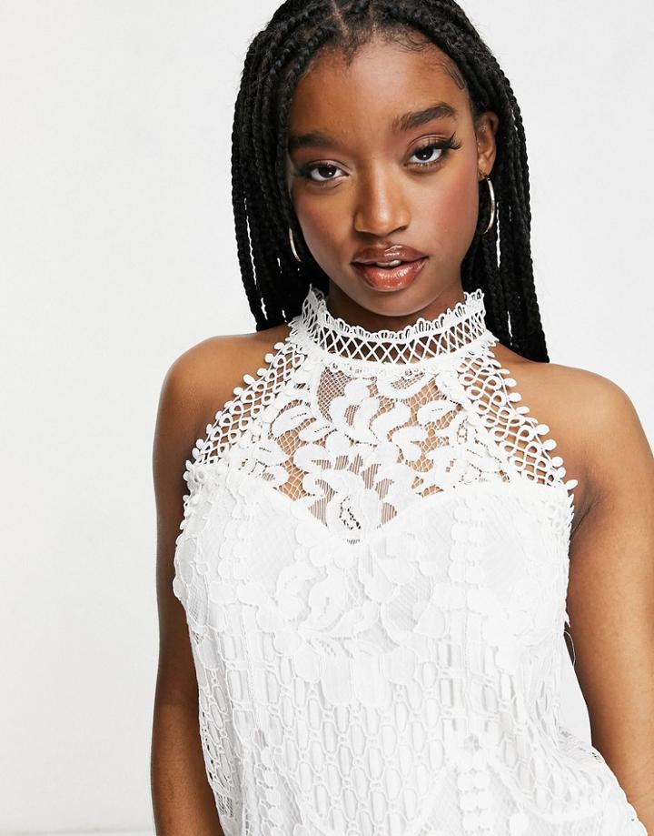 Lipsy Lace Halterneck Top In White