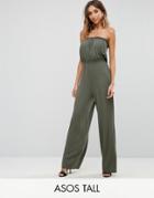 Asos Tall Bandeau Jersey Jumpsuit With Wide Leg - Green