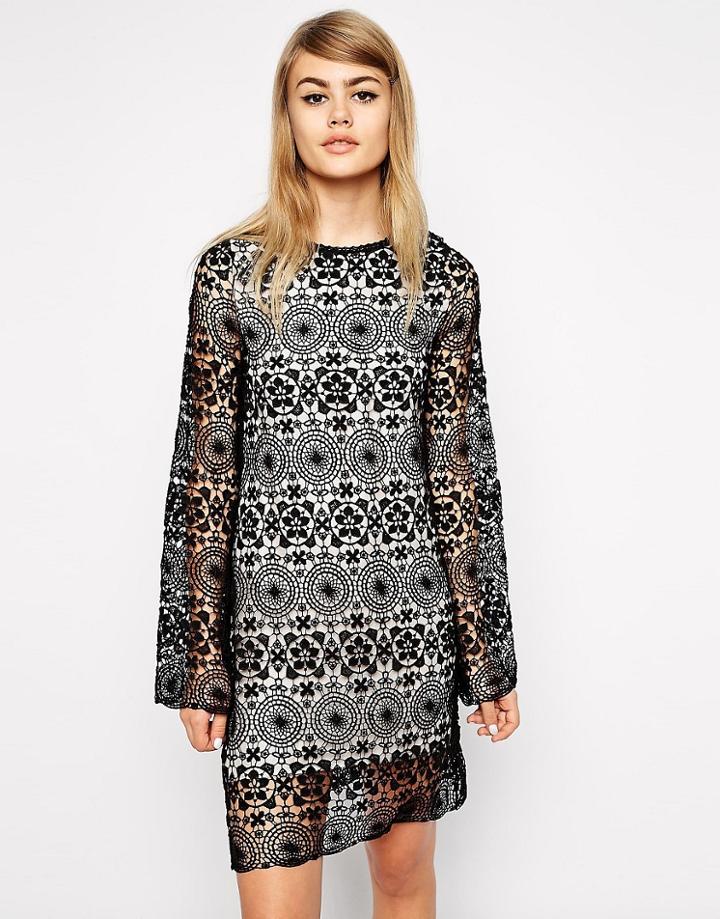 Little White Lies Lace Swing Dress With Fluted Sleeves - Multi