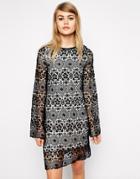 Little White Lies Lace Swing Dress With Fluted Sleeves - Multi