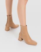 Stradivarius Seam Front Mid Heel Boots In Beige-neutral