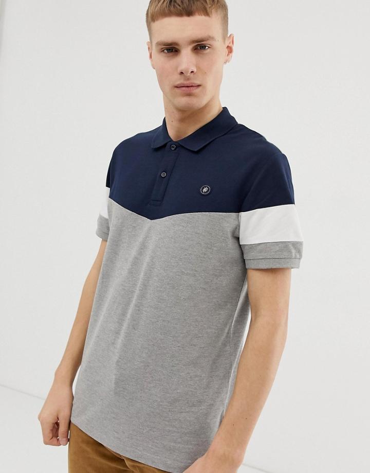 Jack & Jones Originals Color Block Logo Polo In Light Gray