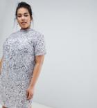 Lost Ink Plus Shift Dress With All Over Embellishment - Gray