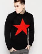 Diesel Crew Sweater K-chamele Loose Star Knit In Black - Black