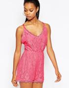 City Goddess Lace Romper With Strappy Back - Pink