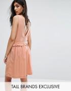 Noisy May Tall Drawstring Dress With Button Back Detail - Orange