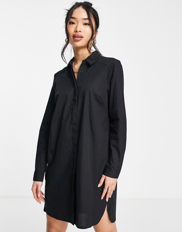Asos Design Cotton Mini Shirt Dress In Black - Black