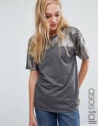 Asos Tall T-shirt With Sequin Yoke In Boxy Fit - Multi