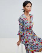 Y.a.s Bold Floral Wrap Dress With Ruffles - Multi