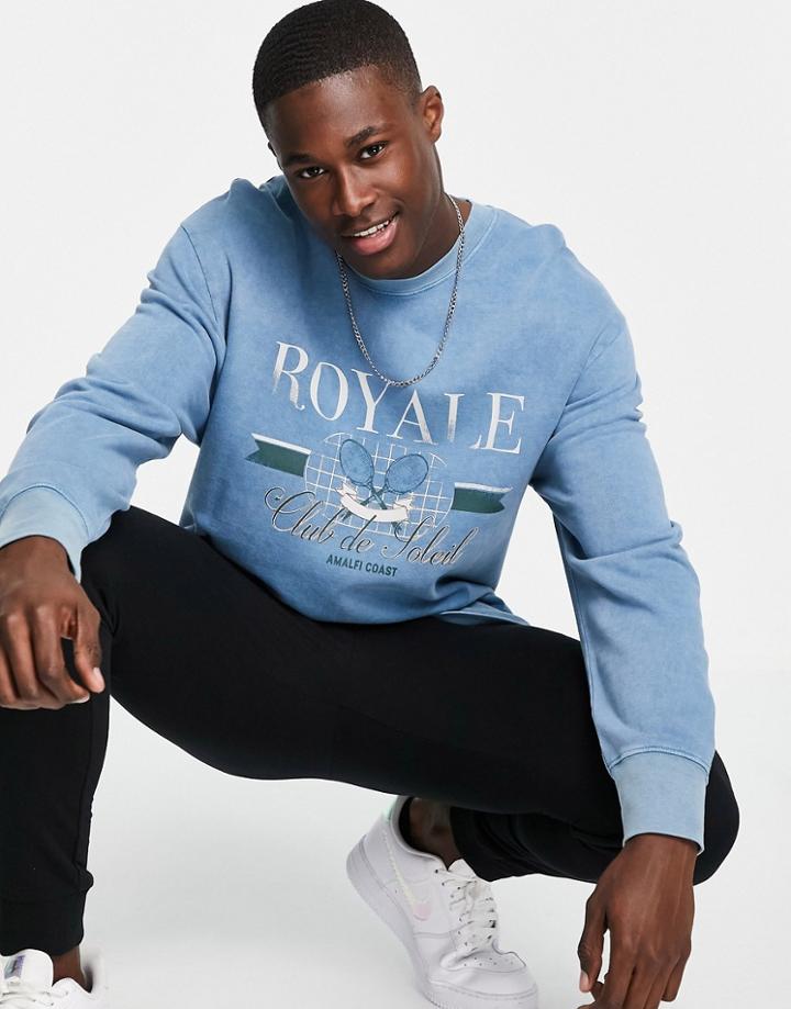 Topman 'club De Soleil' Print Sweatshirt In Blue-blues