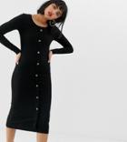 Vero Moda Petite Ribbed Button Front Midi Dress - Black