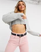 Asos Design Flufly Crop Cardigan In Gray Heather-grey