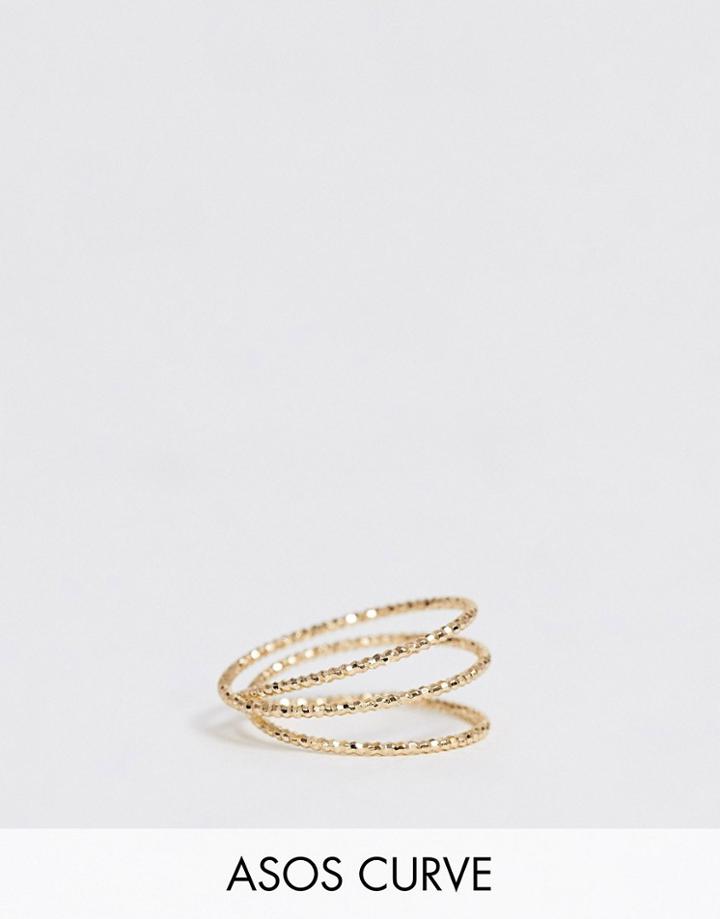 Asos Design Curve Pinky Ring In Textured Wire Wrap Design In Gold Tone