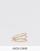 Asos Design Curve Pinky Ring In Textured Wire Wrap Design In Gold Tone