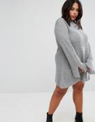 Club L Plus Size Oversize Knit Swing Dress In Gray - Gray