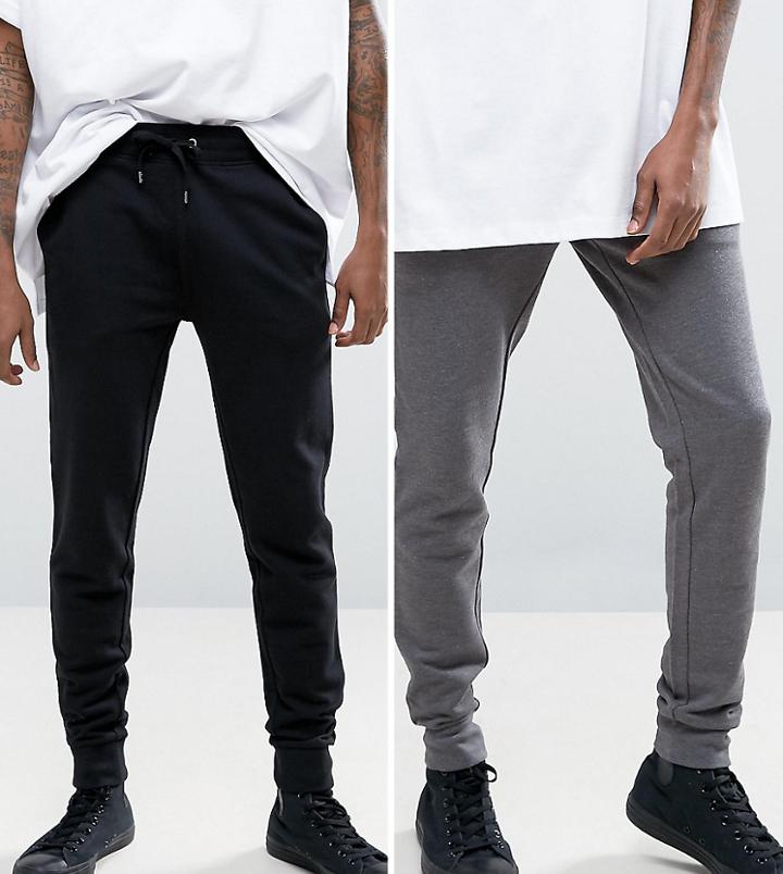 Asos Super Skinny Joggers 2 Pack Black/gray Save - Multi