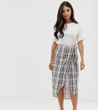 Asos Design Petite Wrap Midi Skirt With Tie In Gingham Print-multi